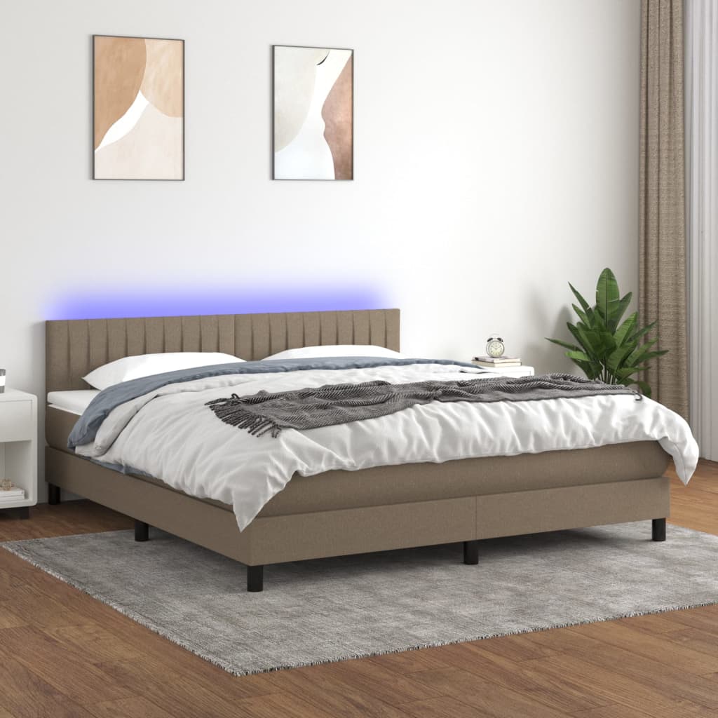 Boxspring met matras en LED stof taupe 160x200 cm is nu te koop bij PeponiXL, paradijselijk wonen!