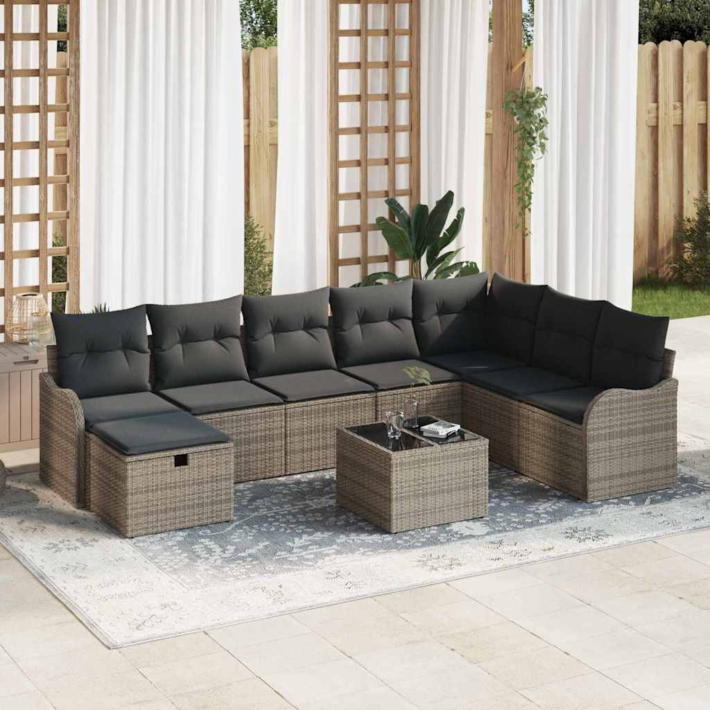 Tuin Sofa Set 9 st Grijs poly rattan is nu te koop bij PeponiXL, paradijselijk wonen!