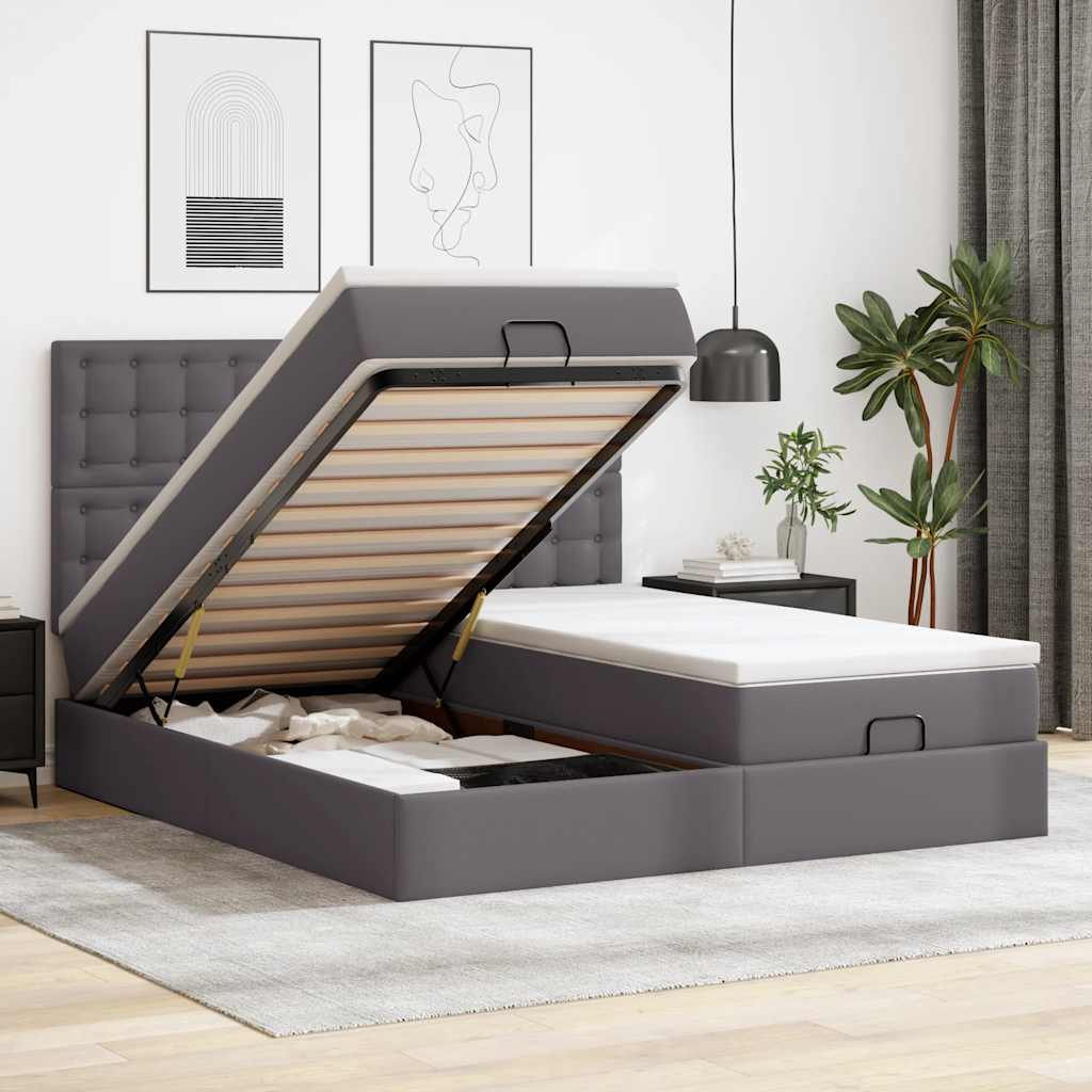 Bed poef met matrassen en LED's 160x200cm kunstleer grijs is nu te koop bij PeponiXL, paradijselijk wonen!