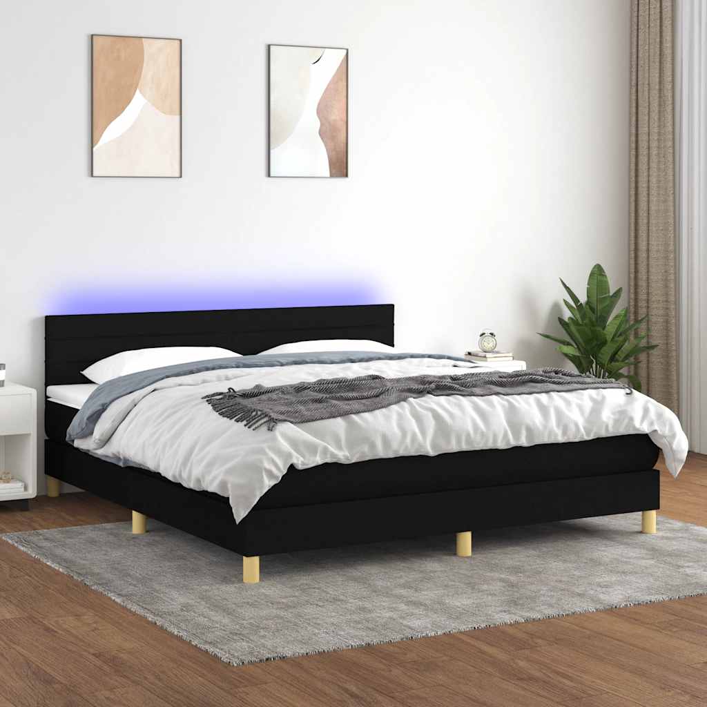 Boxspring met matras en LED stof zwart 160x200 cm is nu te koop bij PeponiXL, paradijselijk wonen!