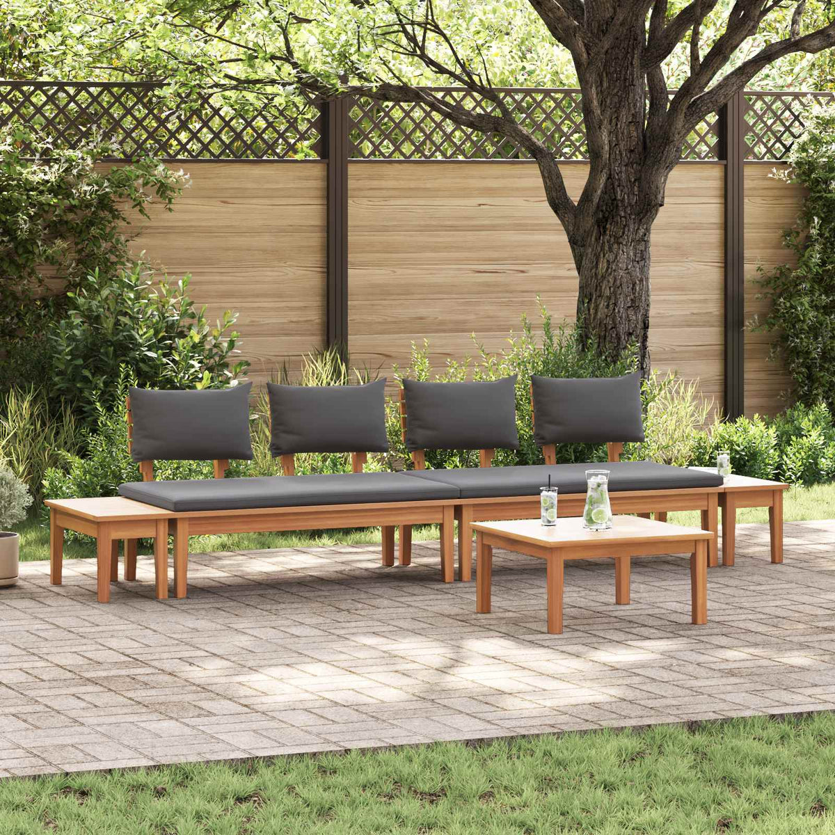 Tuinbankenset 5 pcs Bruin en Grijs is nu te koop bij PeponiXL, paradijselijk wonen!