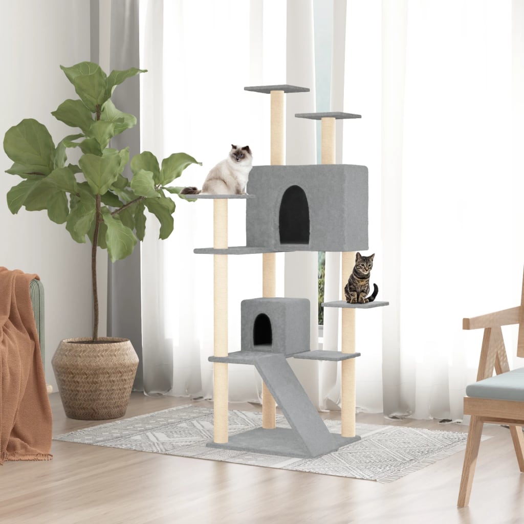 Kattenmeubel met sisal krabpalen 153 cm lichtgrijs is nu te koop bij PeponiXL, paradijselijk wonen!
