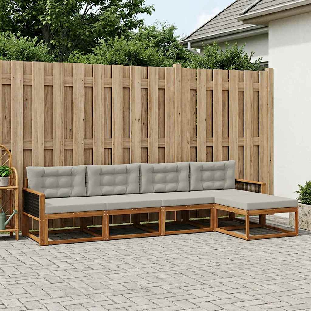 Buiten bankenset met kussen 5 pcs Natuurlijk en Lichtgrijs is nu te koop bij PeponiXL, paradijselijk wonen!
