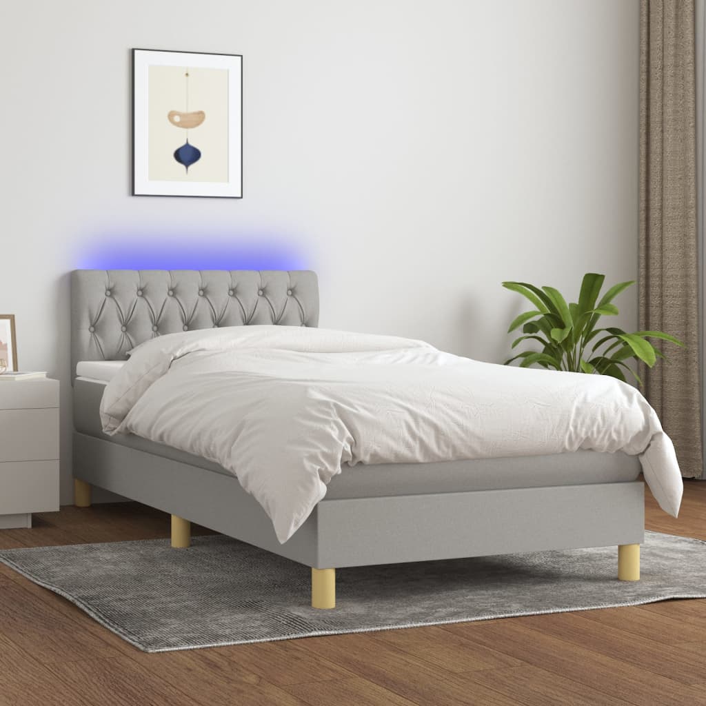 Boxspring met matras en LED stof lichtgrijs 90x190 cm is nu te koop bij PeponiXL, paradijselijk wonen!