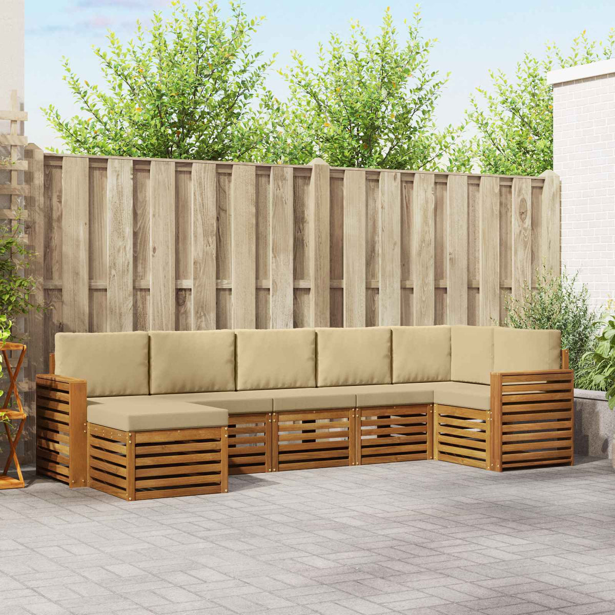 Hoekbank Set 7 pcs Natuurlijk en Beige Massief Acaciahout is nu te koop bij PeponiXL, paradijselijk wonen!