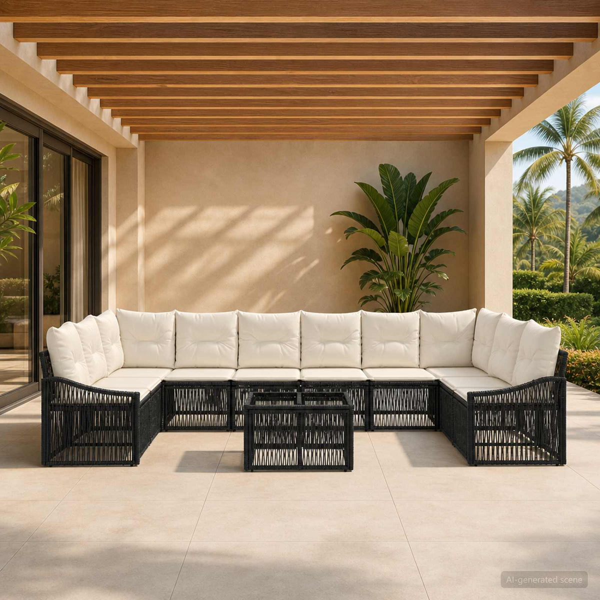 Tuinbankenset 11 pcs Zwart poly rattan is nu te koop bij PeponiXL, paradijselijk wonen!