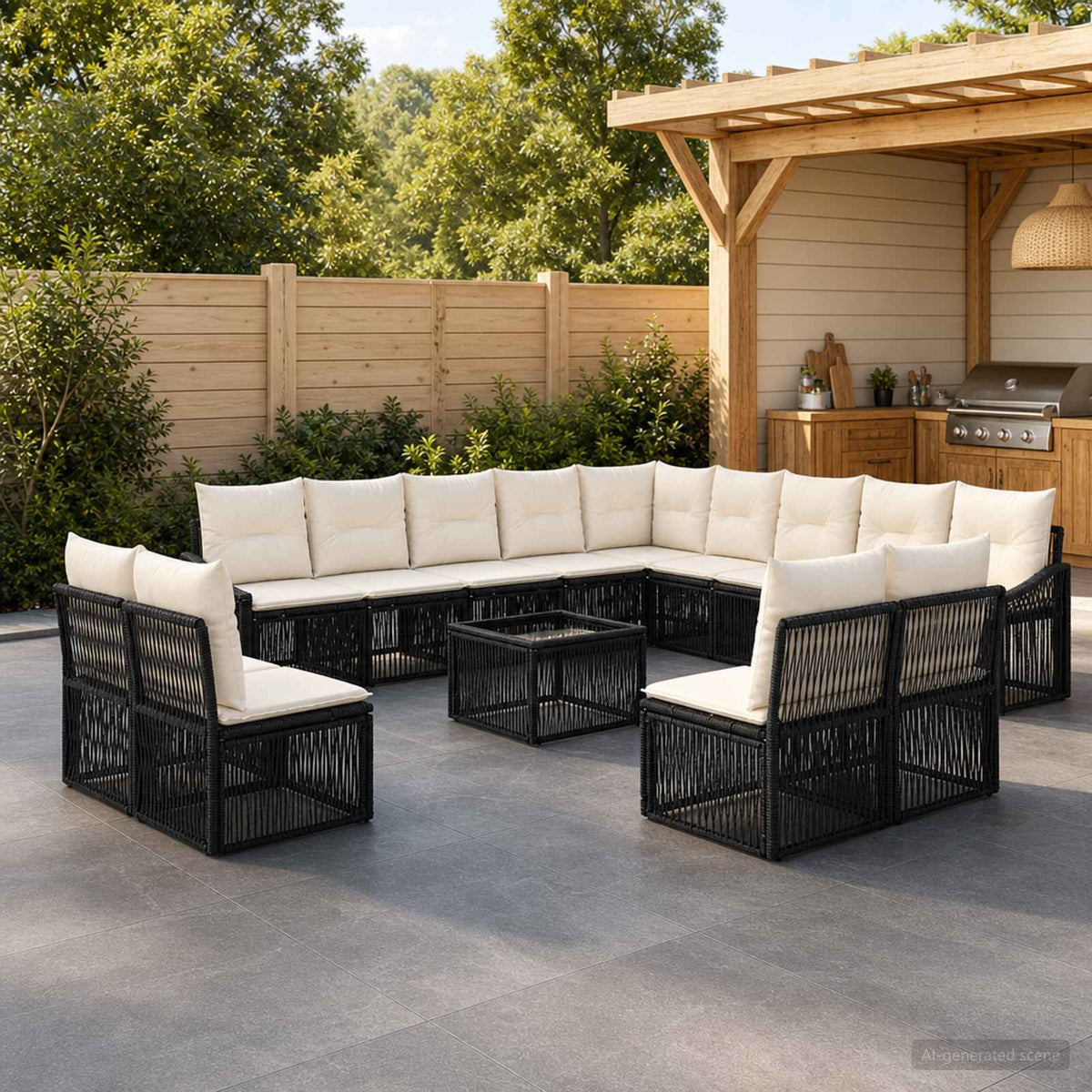 Tuinbankenset 14 pcs Zwart poly rattan is nu te koop bij PeponiXL, paradijselijk wonen!