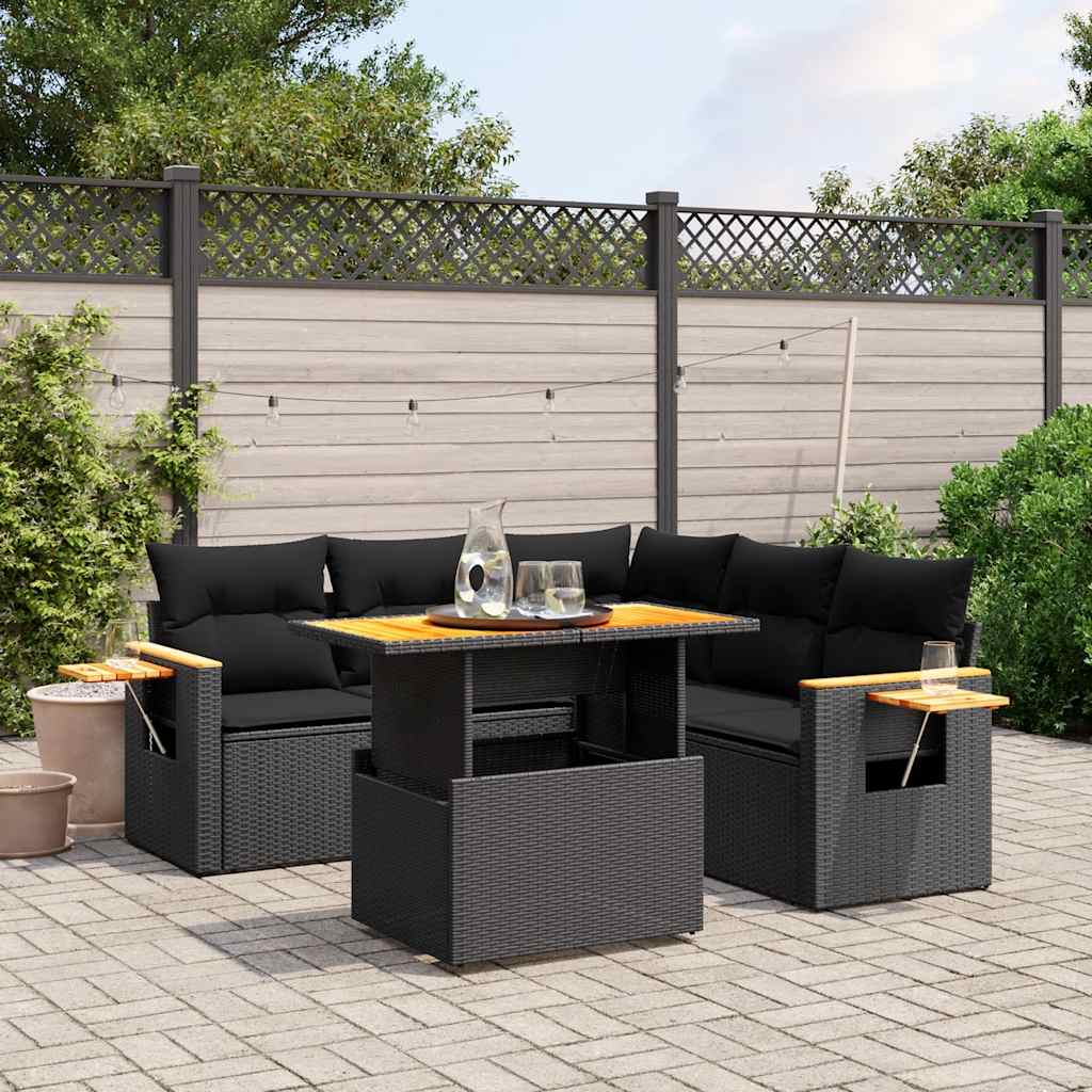 6-delige Loungeset met kussens poly rattan zwart is nu te koop bij PeponiXL, paradijselijk wonen!