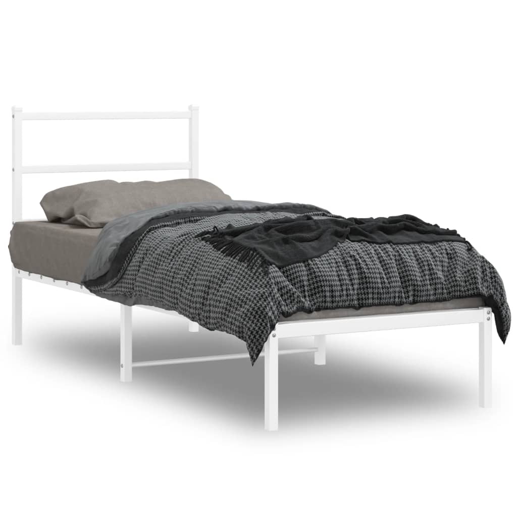 Bedframe met hoofdbord zonder matras metaal wit 75x190 cm is nu te koop bij PeponiXL, paradijselijk wonen!