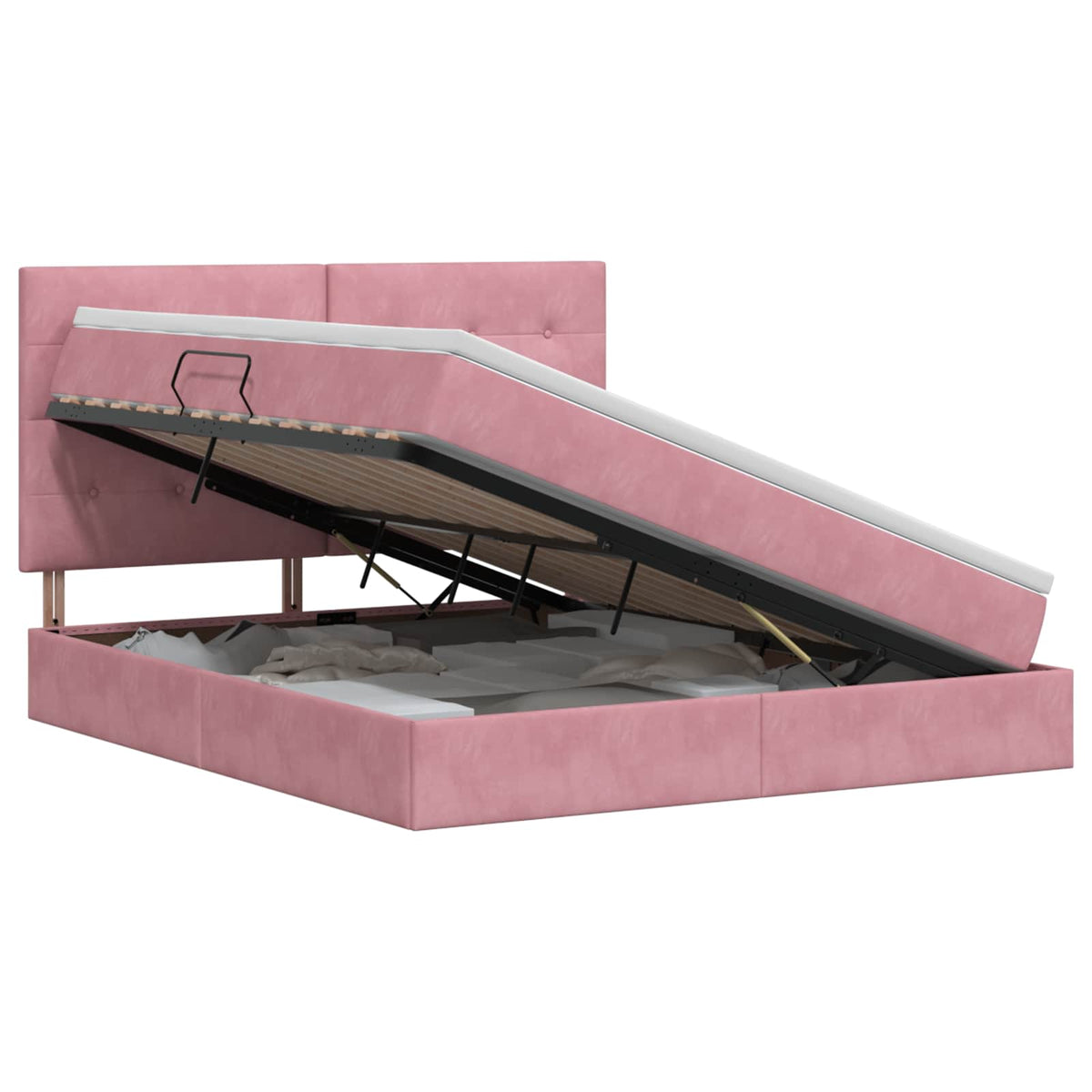 Opslag bed met matras met hoofdeinde Roze 160 x 200 cm Fluweel is nu te koop bij PeponiXL, paradijselijk wonen!