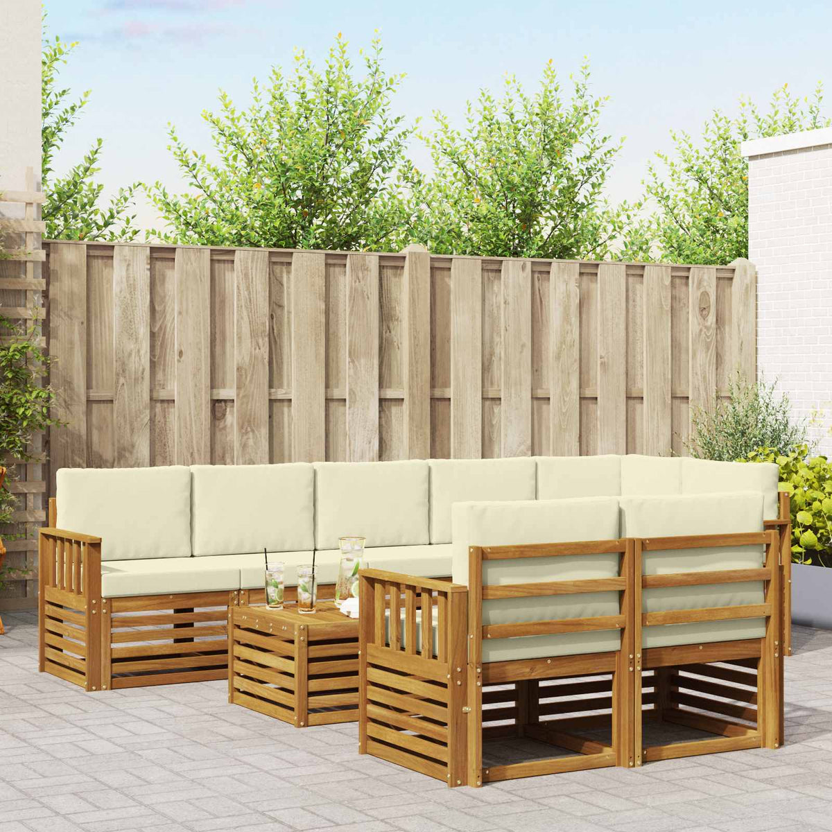 Sofa-Sets 9 pcs Natuurlijk en Crème Massief Acaciahout is nu te koop bij PeponiXL, paradijselijk wonen!