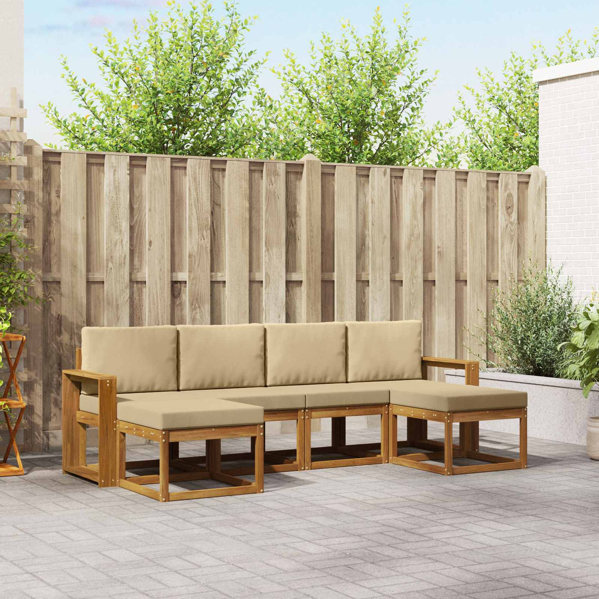 Buiten bankenset 6 pcs Natuurlijk en Beige Bewerkt hout is nu te koop bij PeponiXL, paradijselijk wonen!