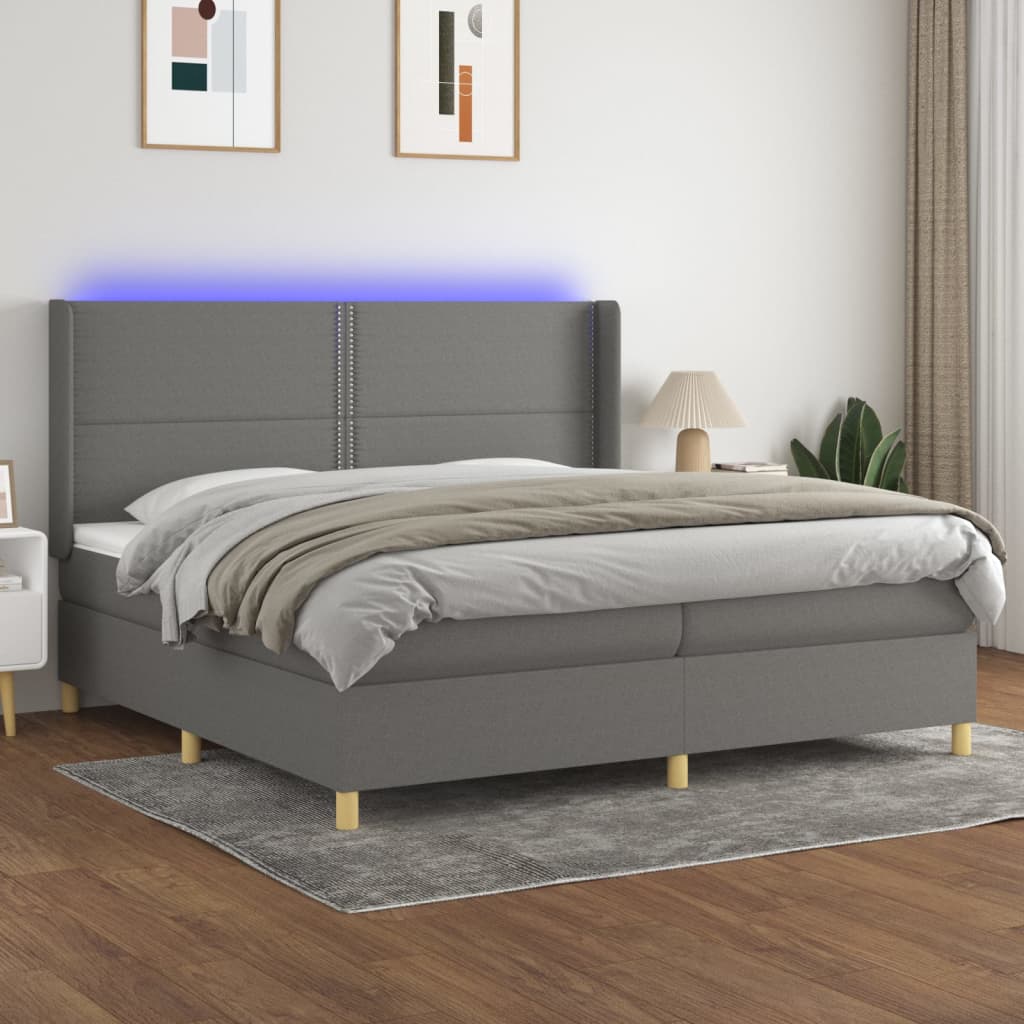 Boxspring met matras en LED stof donkergrijs 200x200 cm is nu te koop bij PeponiXL, paradijselijk wonen!