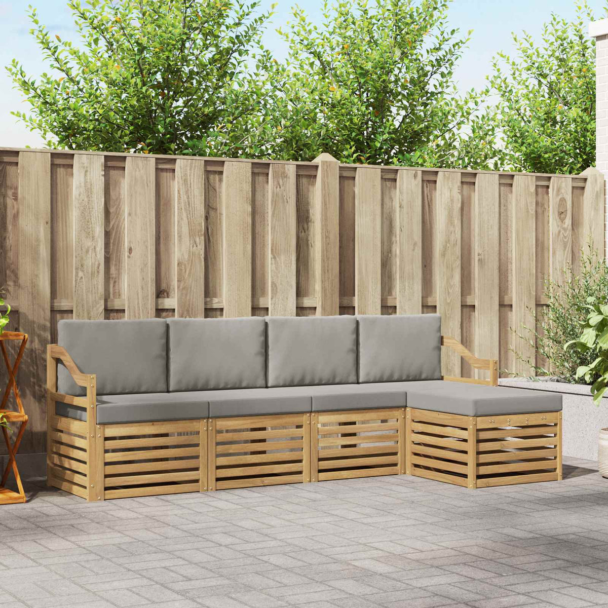 Buiten bankenset 5 pcs Wit en Lichtgrijs 245 x 122,5 x 73 cm is nu te koop bij PeponiXL, paradijselijk wonen!