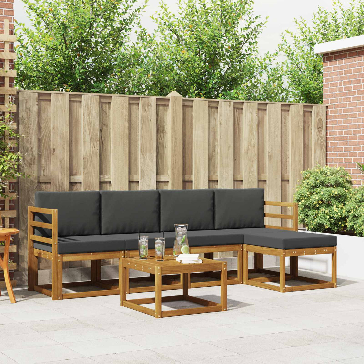 Buiten bankenset met kussen 6 pcs Natuurlijk en Antraciet is nu te koop bij PeponiXL, paradijselijk wonen!