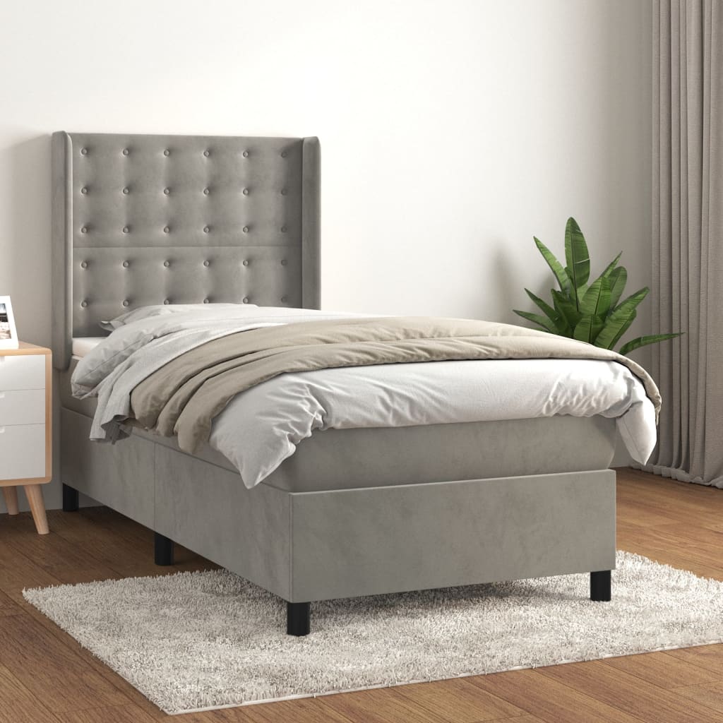 Boxspring met matras fluweel lichtgrijs 100x200 cm is nu te koop bij PeponiXL, paradijselijk wonen!
