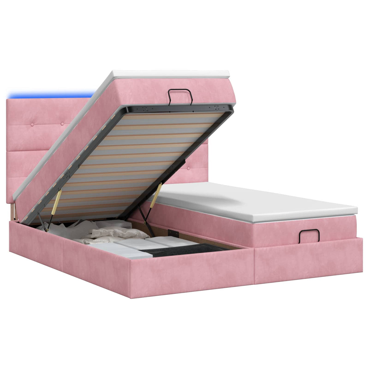 Ottoman Bed met Matrassen en LED Roze 160 x 200 cm fluweel is nu te koop bij PeponiXL, paradijselijk wonen!