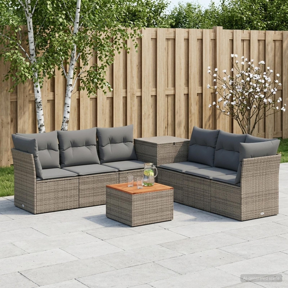 Bankstel 8 st Grijs en Donkergrijs Poly Rattan en Staal is nu te koop bij PeponiXL, paradijselijk wonen!