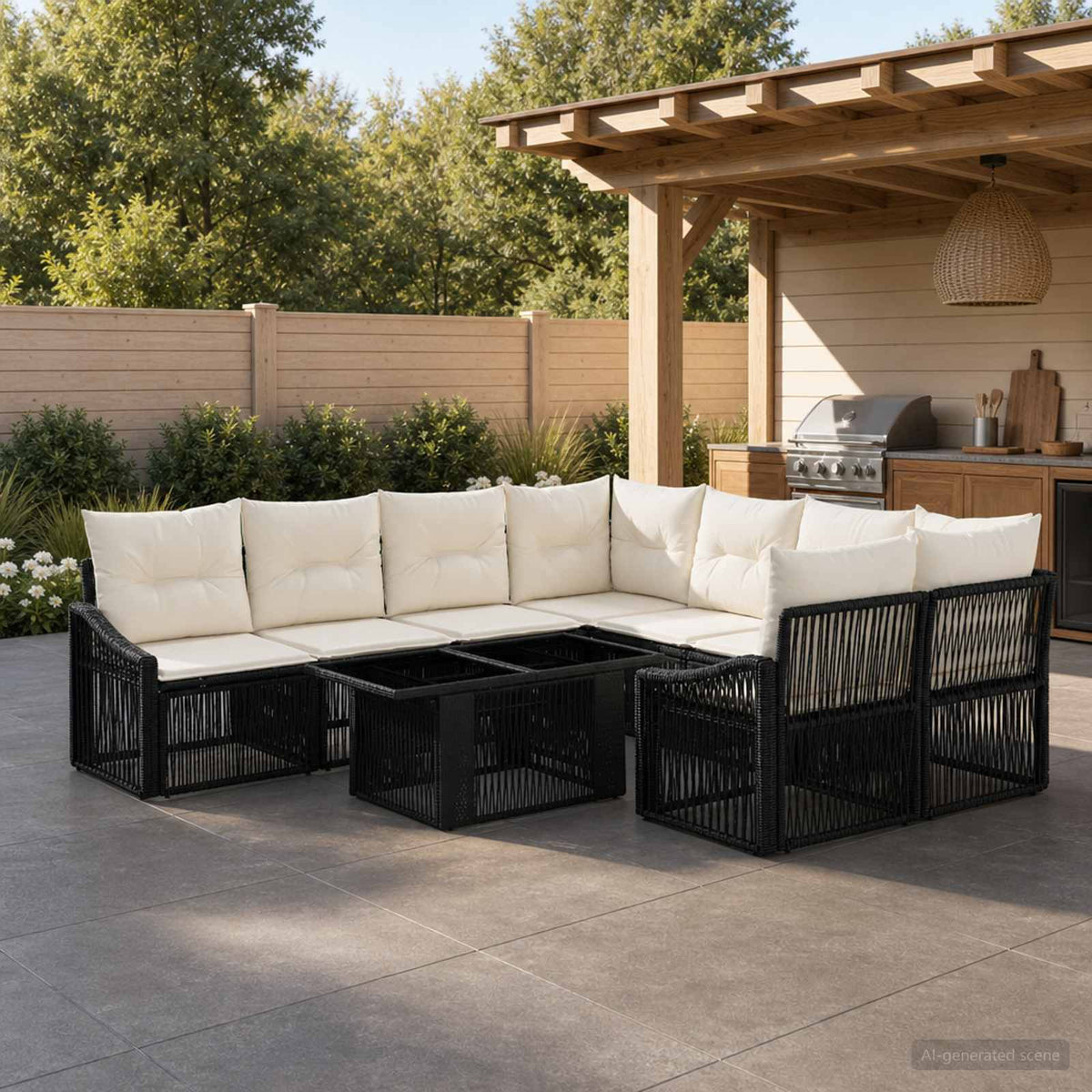 Tuinbankenset 9 st Zwart en Cream Wit poly rattan is nu te koop bij PeponiXL, paradijselijk wonen!