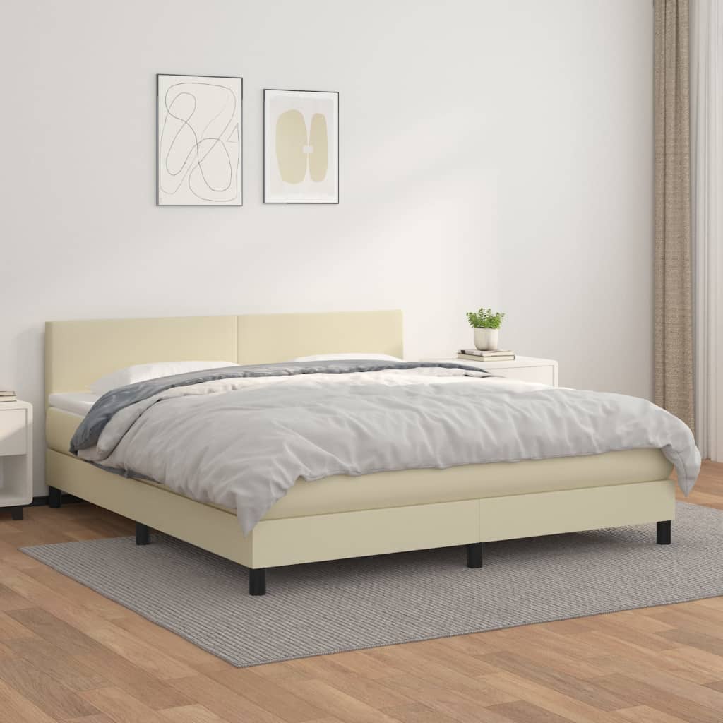 Boxspring met matras kunstleer crèmekleurig 180x200 cm is nu te koop bij PeponiXL, paradijselijk wonen!