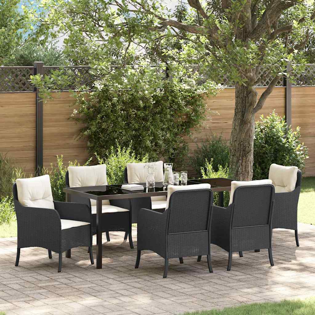 Tuin eettafelset met kussen 7 pcs Zwart poly rattan is nu te koop bij PeponiXL, paradijselijk wonen!
