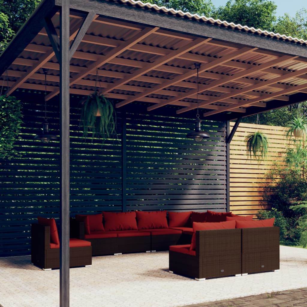 9-delige Loungeset met kussens poly rattan bruin is nu te koop bij PeponiXL, paradijselijk wonen!