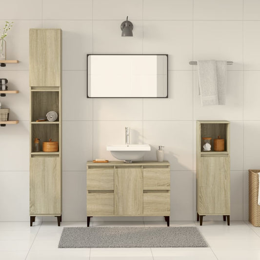 3-delige Badkamermeubelset bewerkt hout sonoma eikenkleurig is nu te koop bij PeponiXL, paradijselijk wonen!