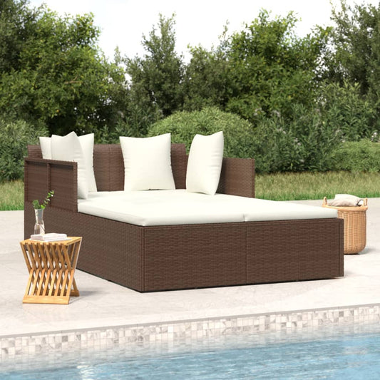 Ligbed met kussens 182x118x63 cm poly rattan bruin is nu te koop bij PeponiXL, paradijselijk wonen!