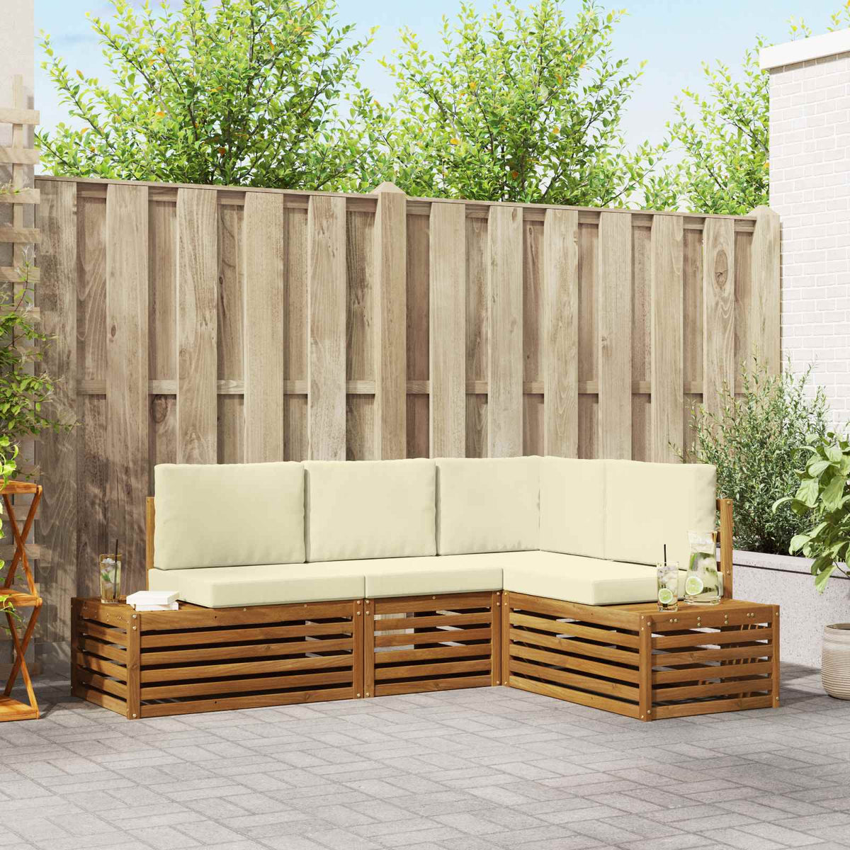 Buiten bankenset met kussen 4 Stuk Natuurlijk en Crème is nu te koop bij PeponiXL, paradijselijk wonen!