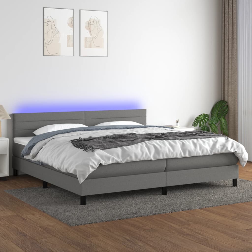 Boxspring met matras en LED stof donkergrijs 200x200 cm is nu te koop bij PeponiXL, paradijselijk wonen!