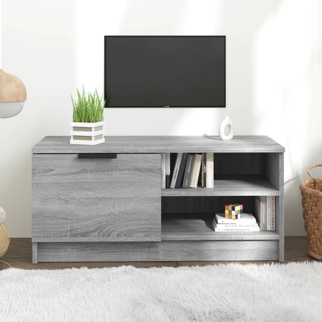 Tv-meubel 80x35x36,5 cm bewerkt hout grijs sonoma eikenkleurig is nu te koop bij PeponiXL, paradijselijk wonen!
