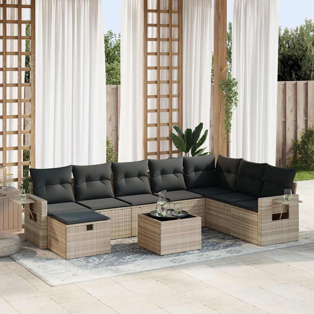 9-delige Loungeset met kussens poly rattan lichtgrijs is nu te koop bij PeponiXL, paradijselijk wonen!
