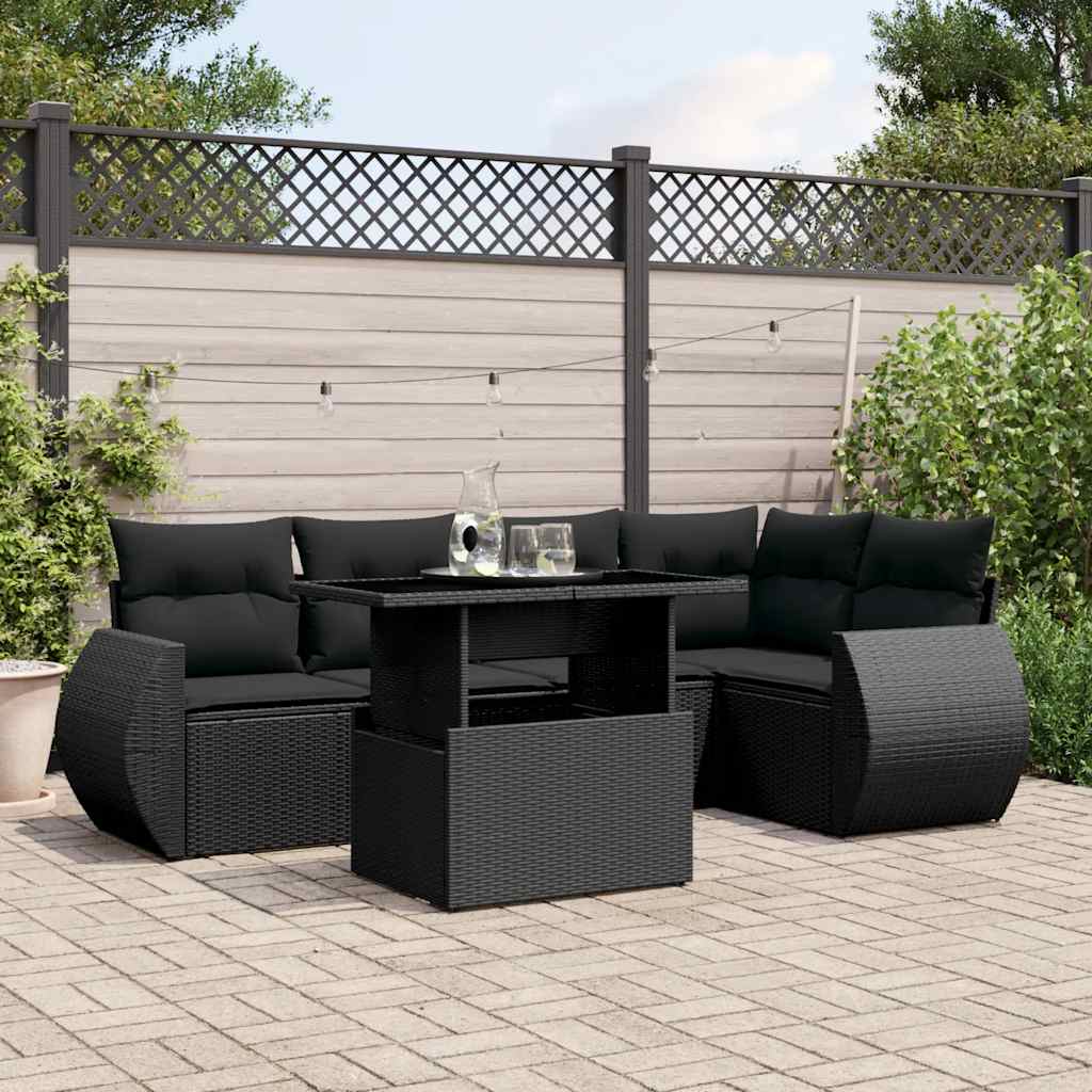 6-delige Loungeset met kussens poly rattan zwart is nu te koop bij PeponiXL, paradijselijk wonen!