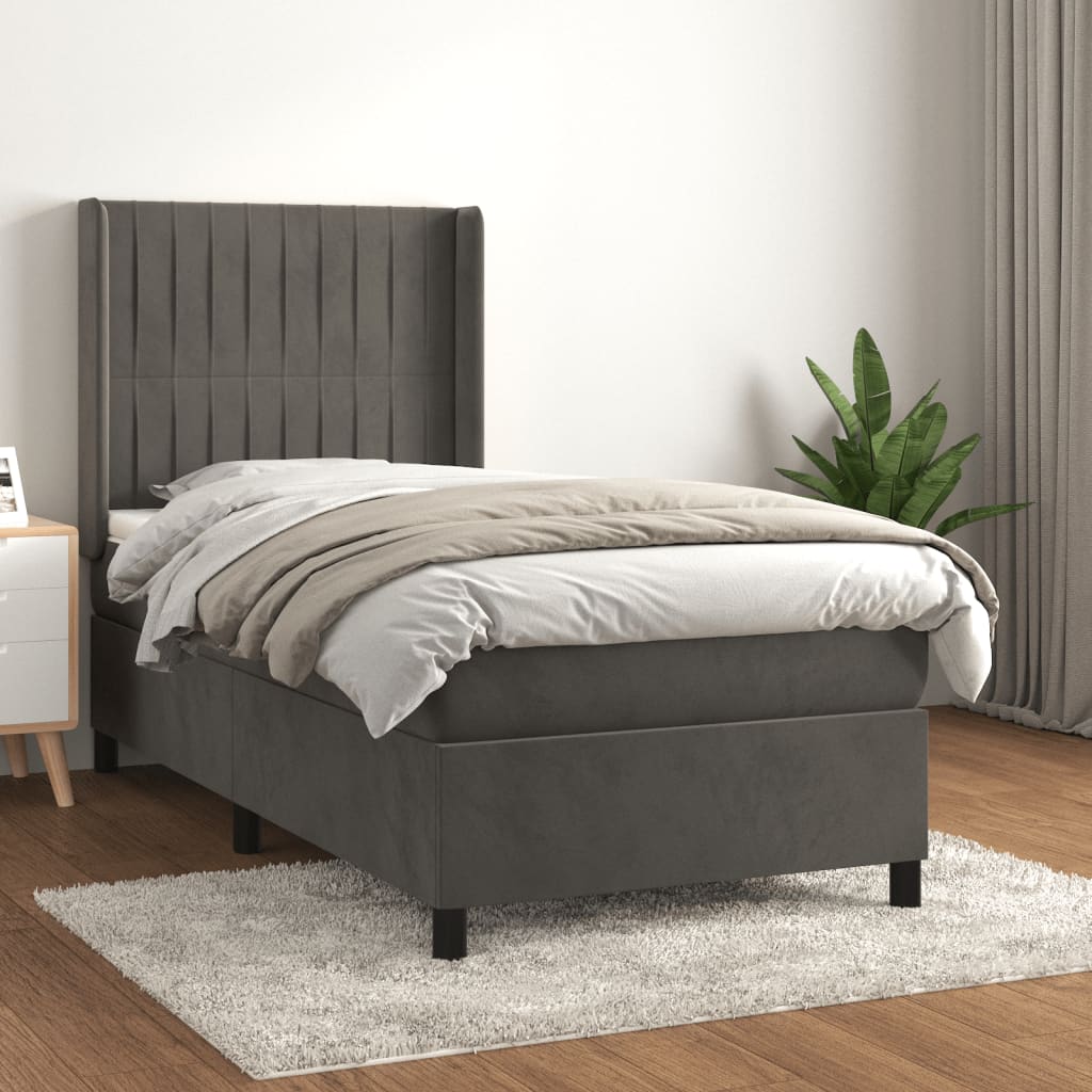 Boxspring met matras fluweel donkergrijs 100x200 cm is nu te koop bij PeponiXL, paradijselijk wonen!