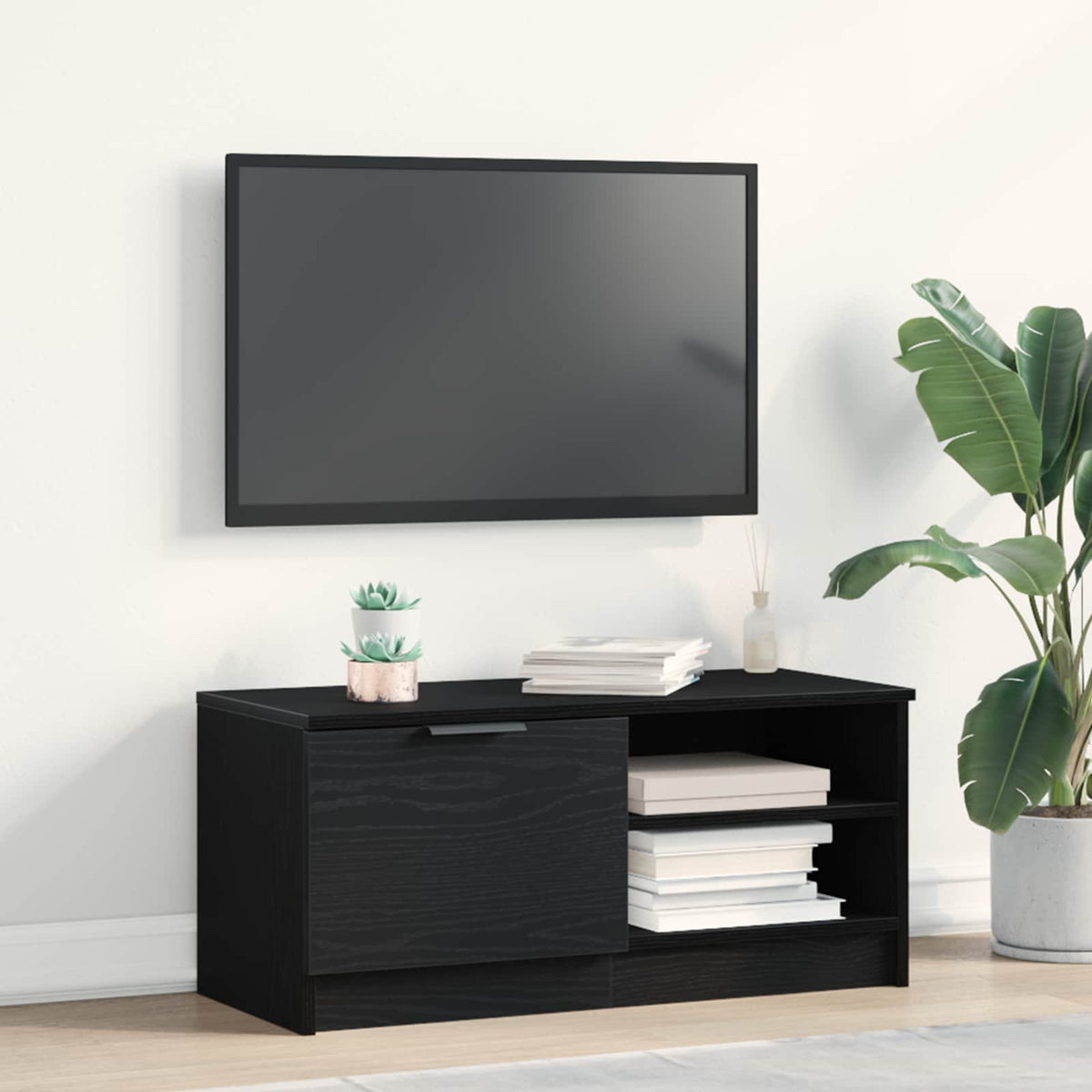 TV-kast Zwart Eiken 80 x 35 x 36,5 cm Bewerkt hout is nu te koop bij PeponiXL, paradijselijk wonen!