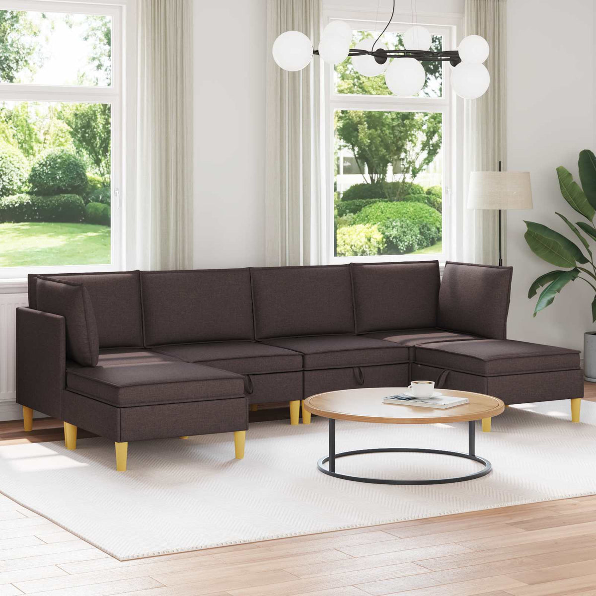 Woonkamer Meubelset met kussen 6 pcs Donkerbruin Stof is nu te koop bij PeponiXL, paradijselijk wonen!