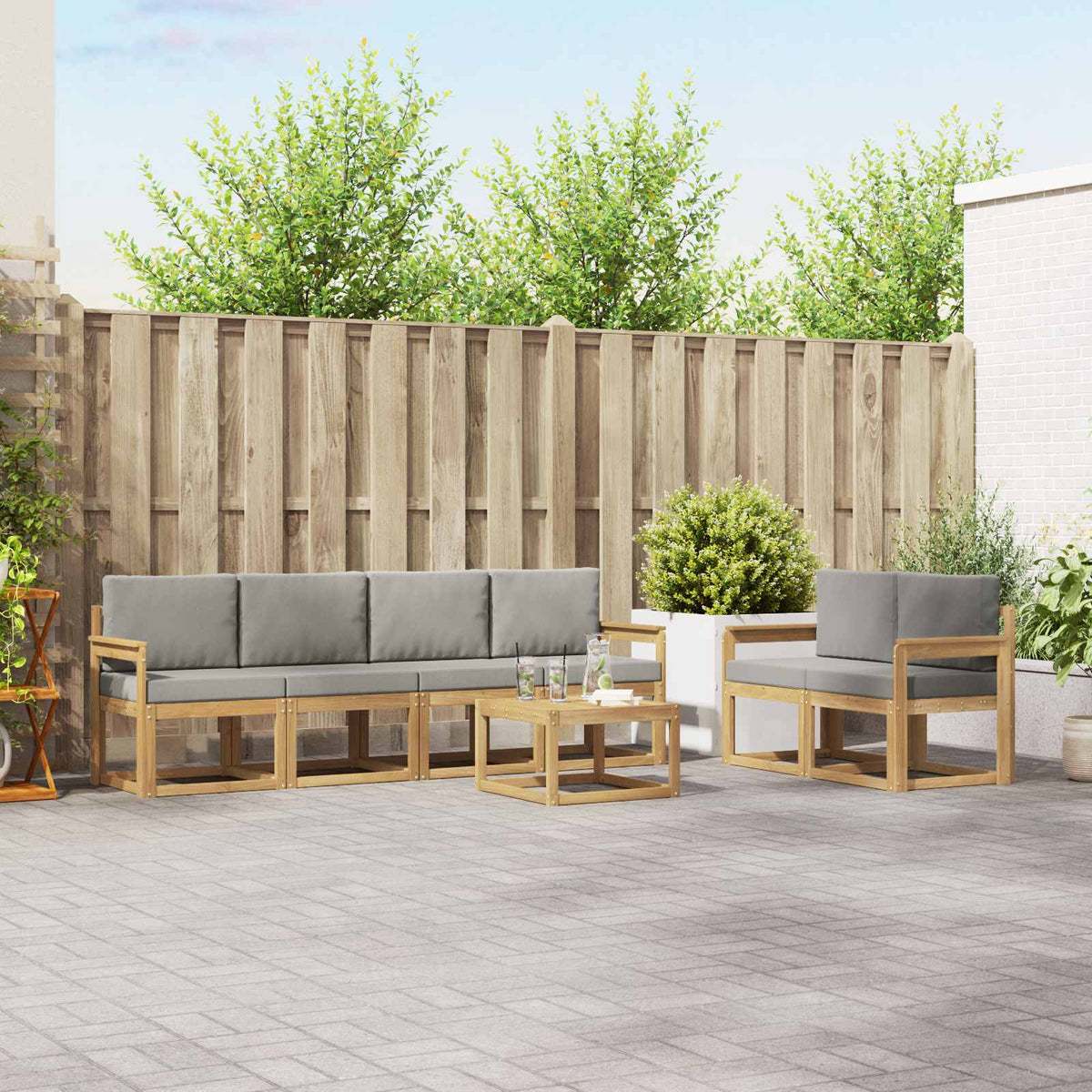 Buiten bankenset 7 pcs Wit en Lichtgrijs 59 x 59 x 37 cm is nu te koop bij PeponiXL, paradijselijk wonen!