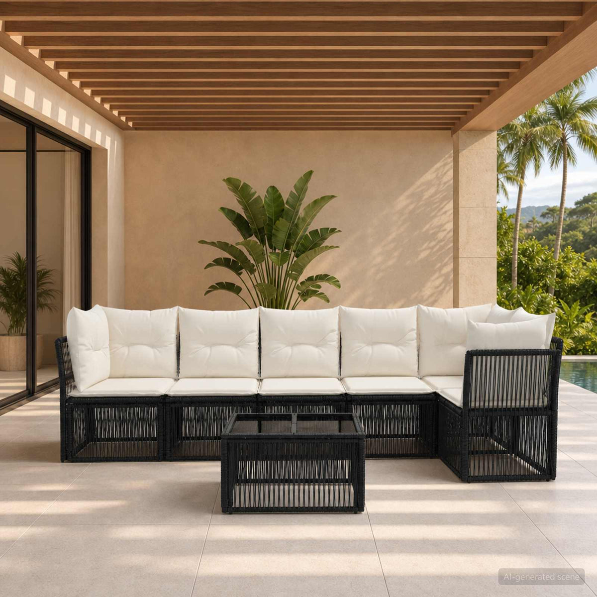Tuinbankenset 7 pcs Zwart poly rattan is nu te koop bij PeponiXL, paradijselijk wonen!