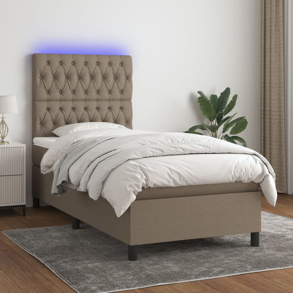 Boxspring met matras en LED stof taupe 90x190 cm is nu te koop bij PeponiXL, paradijselijk wonen!