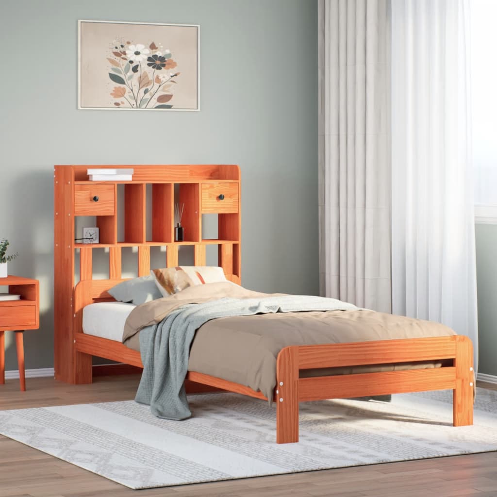 Bed met boekenkast zonder matras grenenhout wasbruin 75x190 cm is nu te koop bij PeponiXL, paradijselijk wonen!
