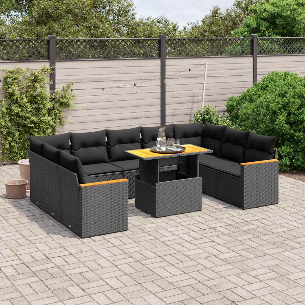 10-delige Loungeset met kussens poly rattan zwart is nu te koop bij PeponiXL, paradijselijk wonen!