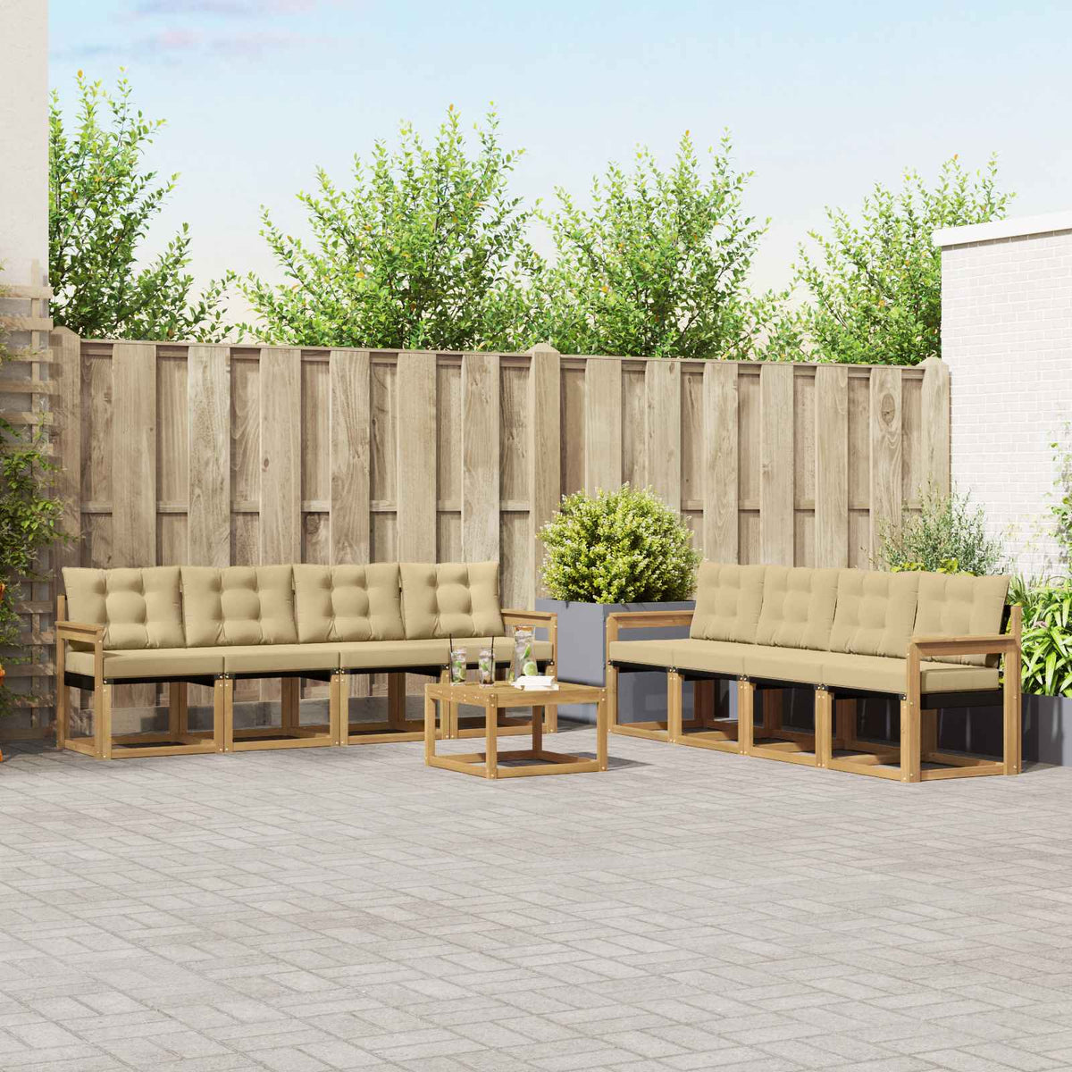 Buiten bankenset met kussen 9 pcs Wit en Beige is nu te koop bij PeponiXL, paradijselijk wonen!