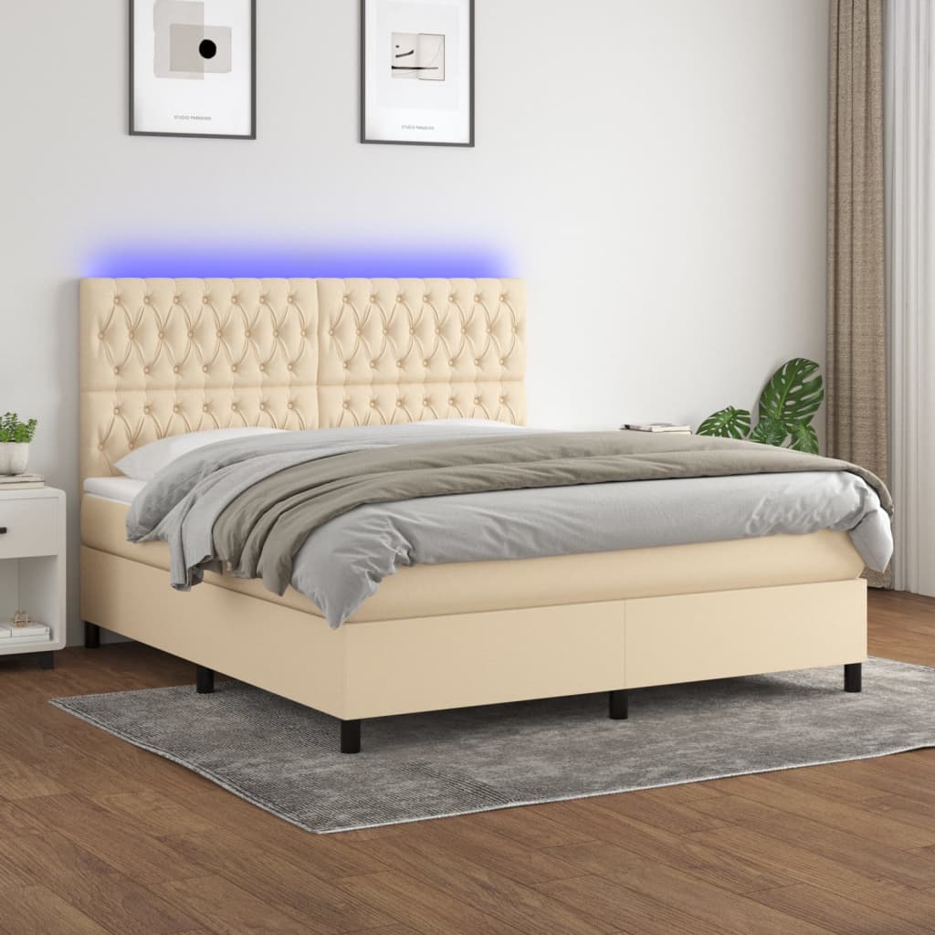 Boxspring met matras en LED stof crèmekleurig 180x200 cm is nu te koop bij PeponiXL, paradijselijk wonen!