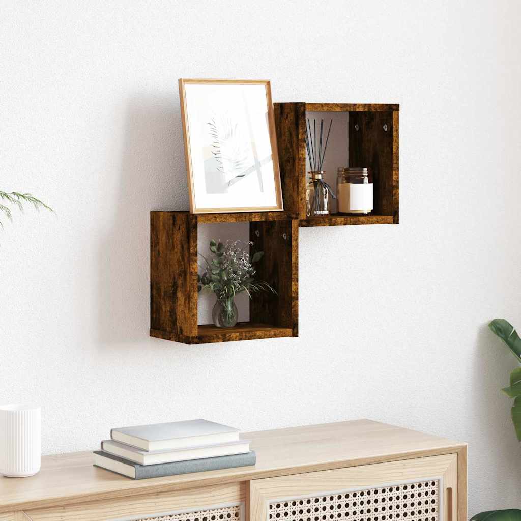 Wandschappen 2 pcs Gerookt eiken 26 x 15 x 26 cm Bewerkt hout is nu te koop bij PeponiXL, paradijselijk wonen!