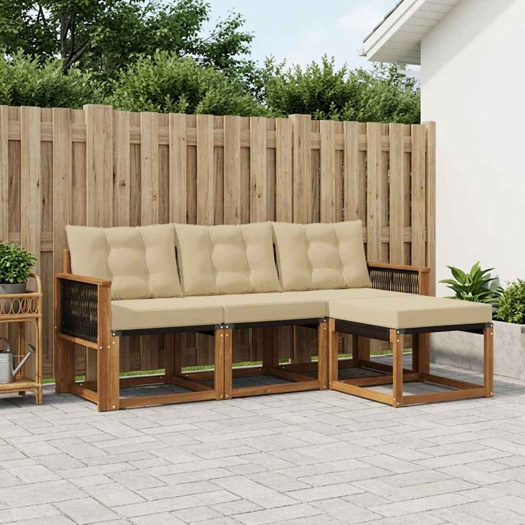 Buiten bankenset met kussen 4 pcs Natuurlijk en Beige is nu te koop bij PeponiXL, paradijselijk wonen!