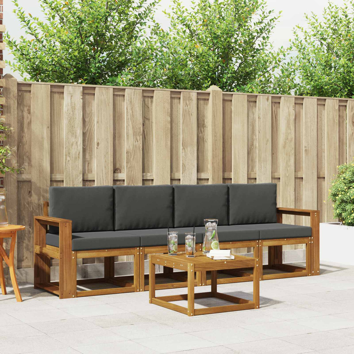 Buiten bankenset met kussen 5 pcs Natuurlijk en Antraciet is nu te koop bij PeponiXL, paradijselijk wonen!