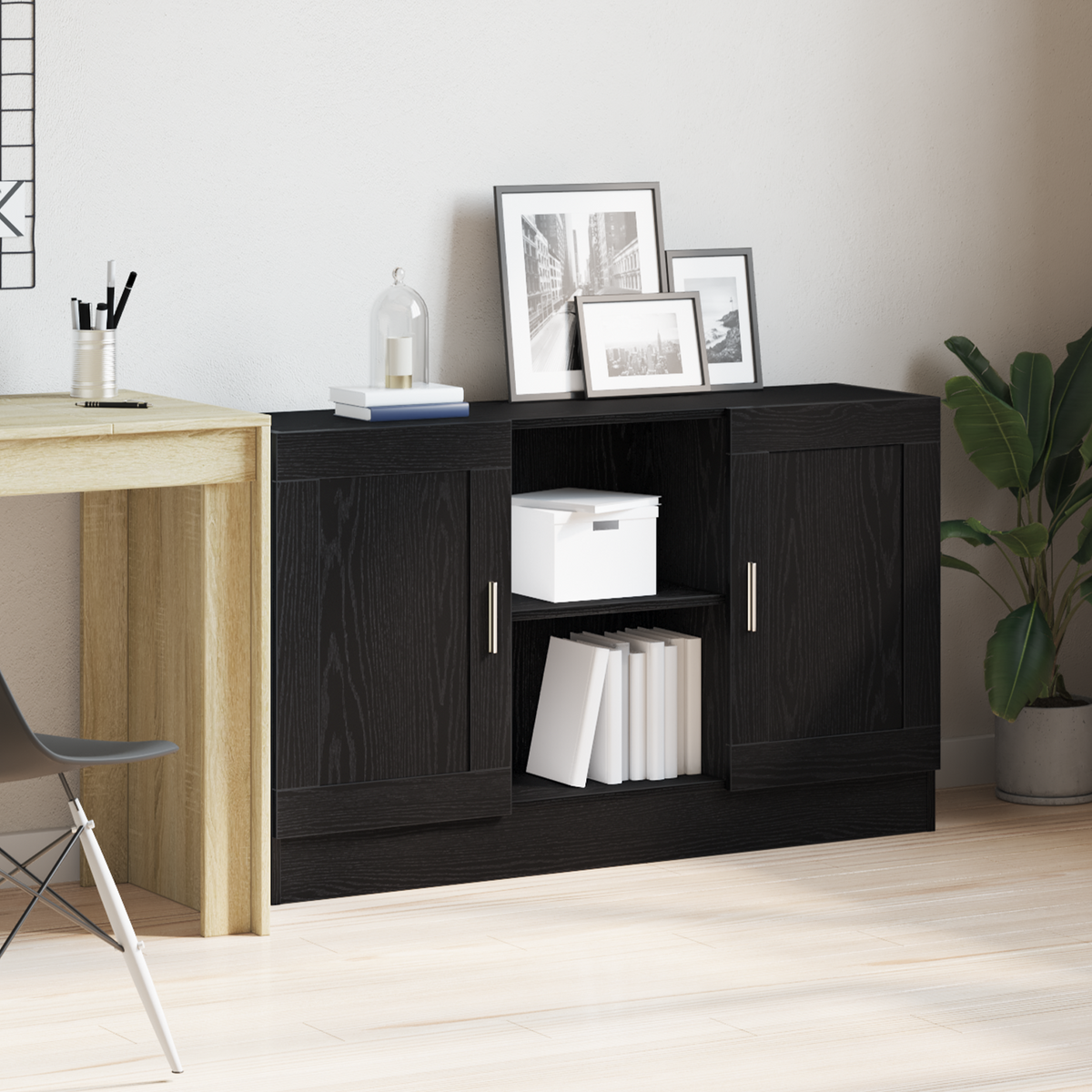 Dressoir Zwart Eiken 120 x 30,5 x 70 cm Bewerkt hout is nu te koop bij PeponiXL, paradijselijk wonen!