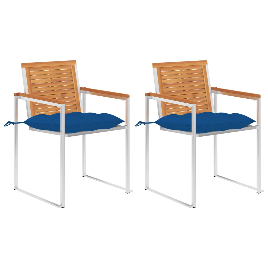 Tuinstoelen 2 st met kussens massief acaciahout en staal is nu te koop bij PeponiXL, paradijselijk wonen!