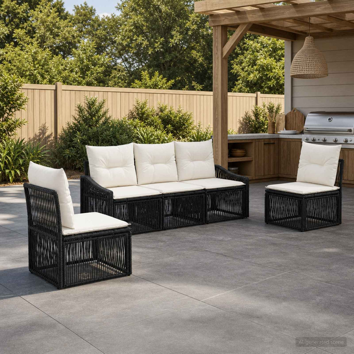 Tuinbankenset 5 pcs Zwart poly rattan is nu te koop bij PeponiXL, paradijselijk wonen!