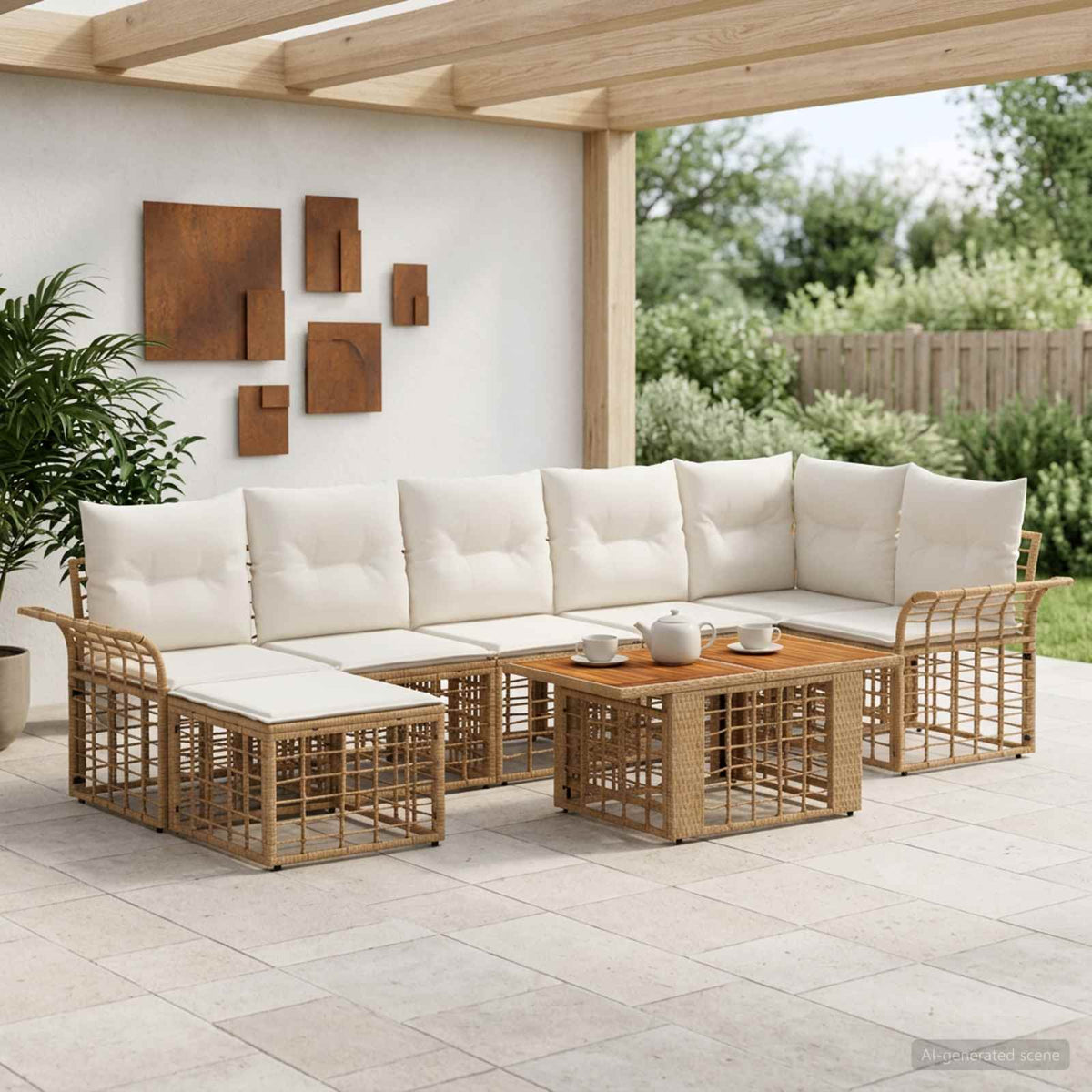 Tuinbankenset 8 st Natuurlijk en Crème Wit poly rattan is nu te koop bij PeponiXL, paradijselijk wonen!